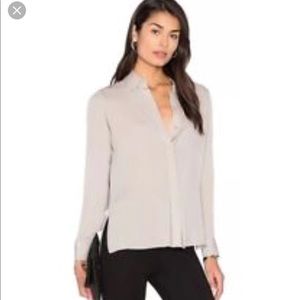 Vince Split Neck silk blouse in Bark, Small